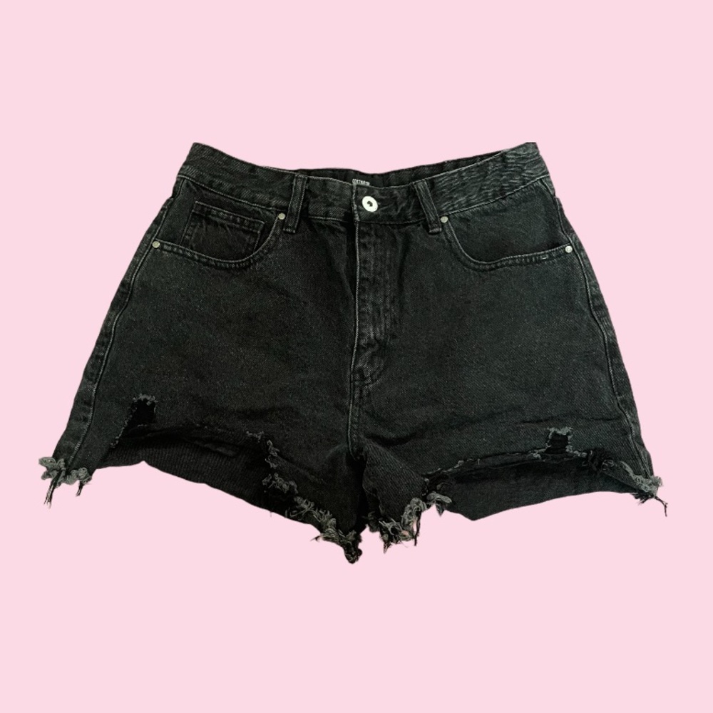 Black High Waisted Ripped Shorts
